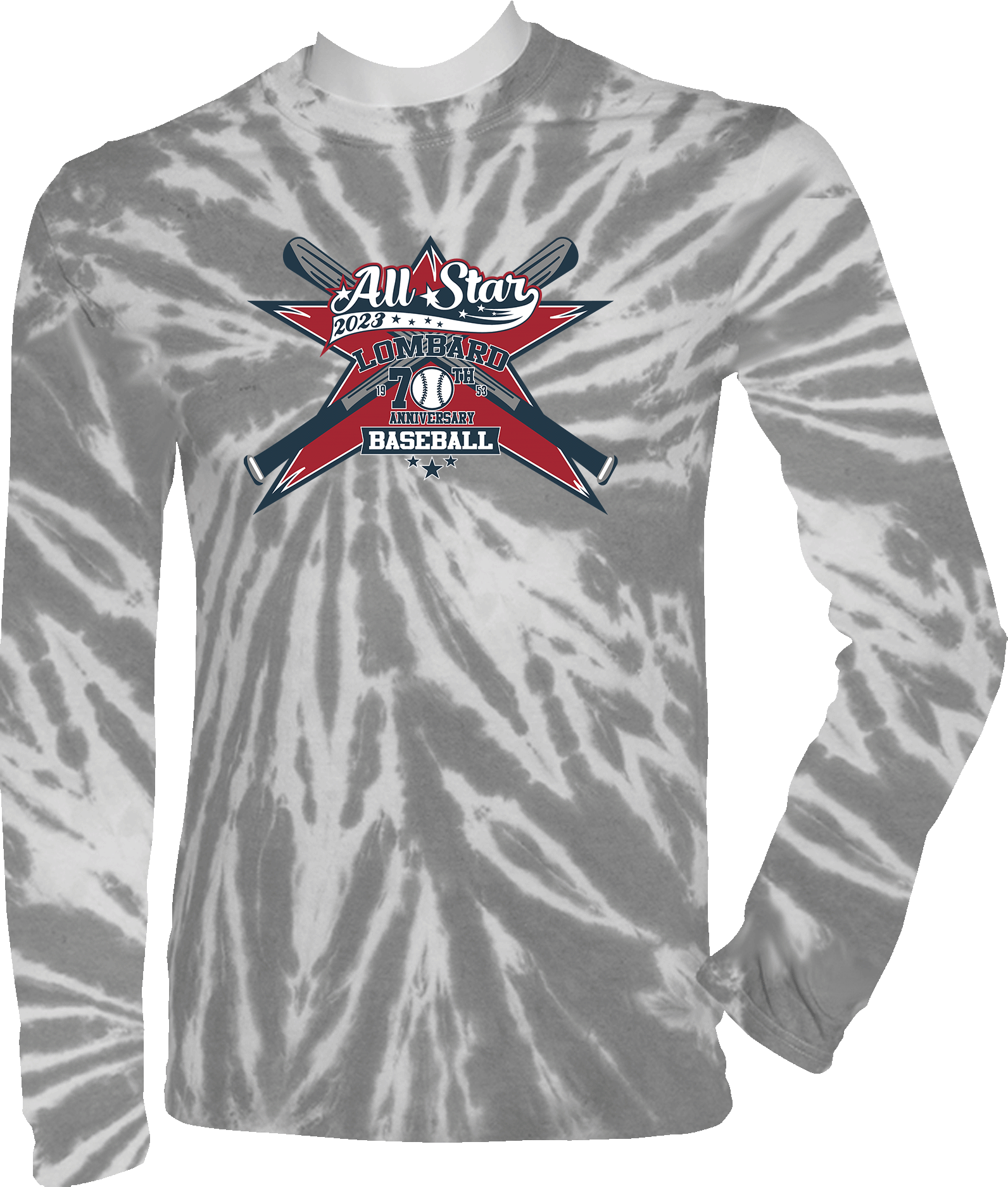 TIE-DYE LONG SLEEVES - 2023 Lombard Baseball League's 70th Anniversary All Star Event