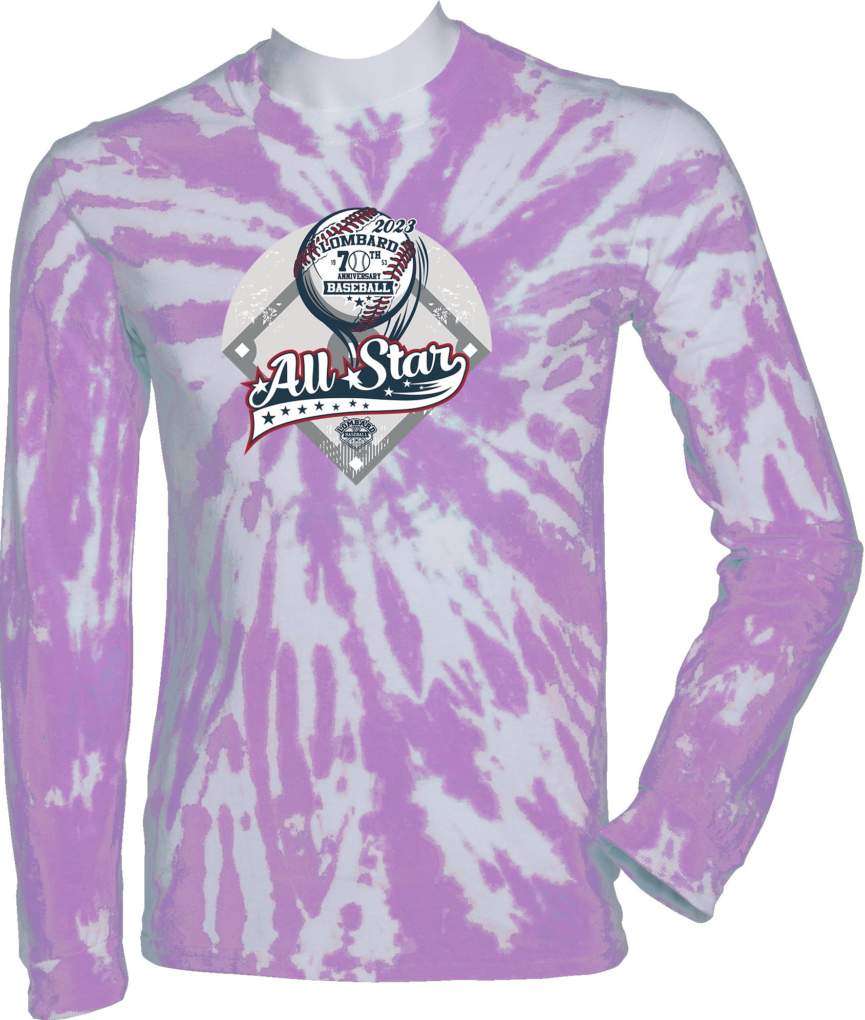TIE-DYE LONG SLEEVES - 2023 Lombard Baseball League's 70th Anniversary All Star Event