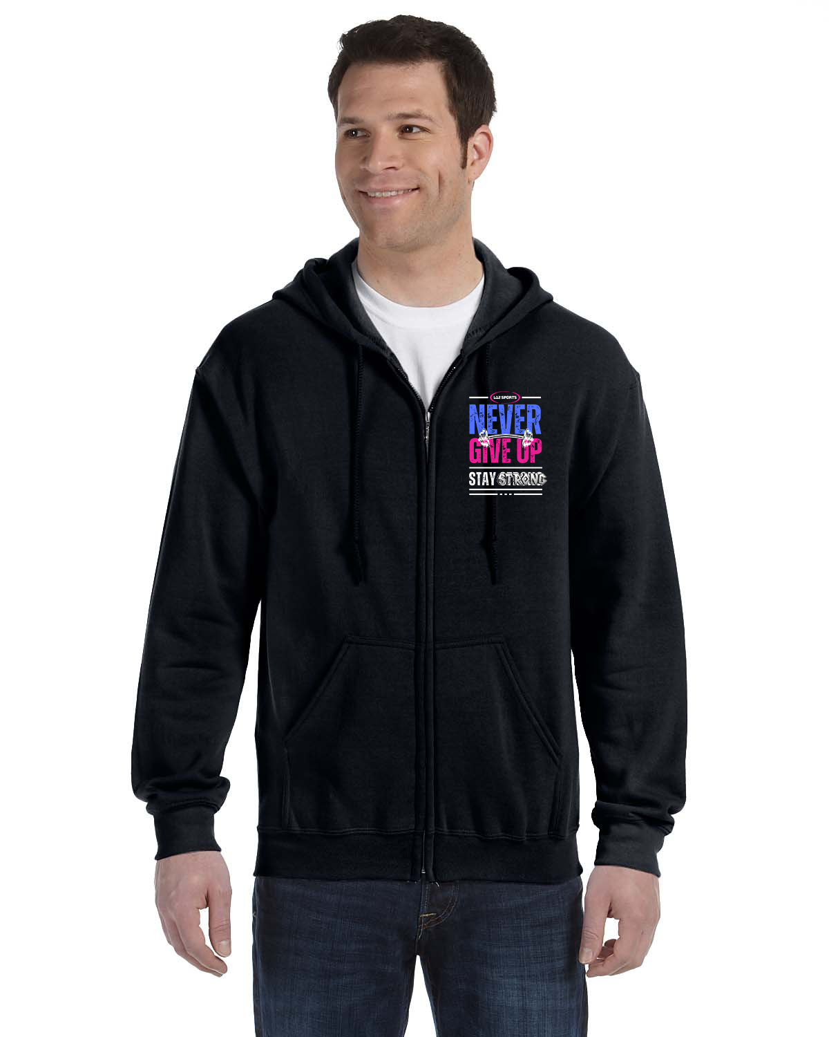 Full Zip Hoodie - L12 Sports Clothing - Never Give Up Stay Strong