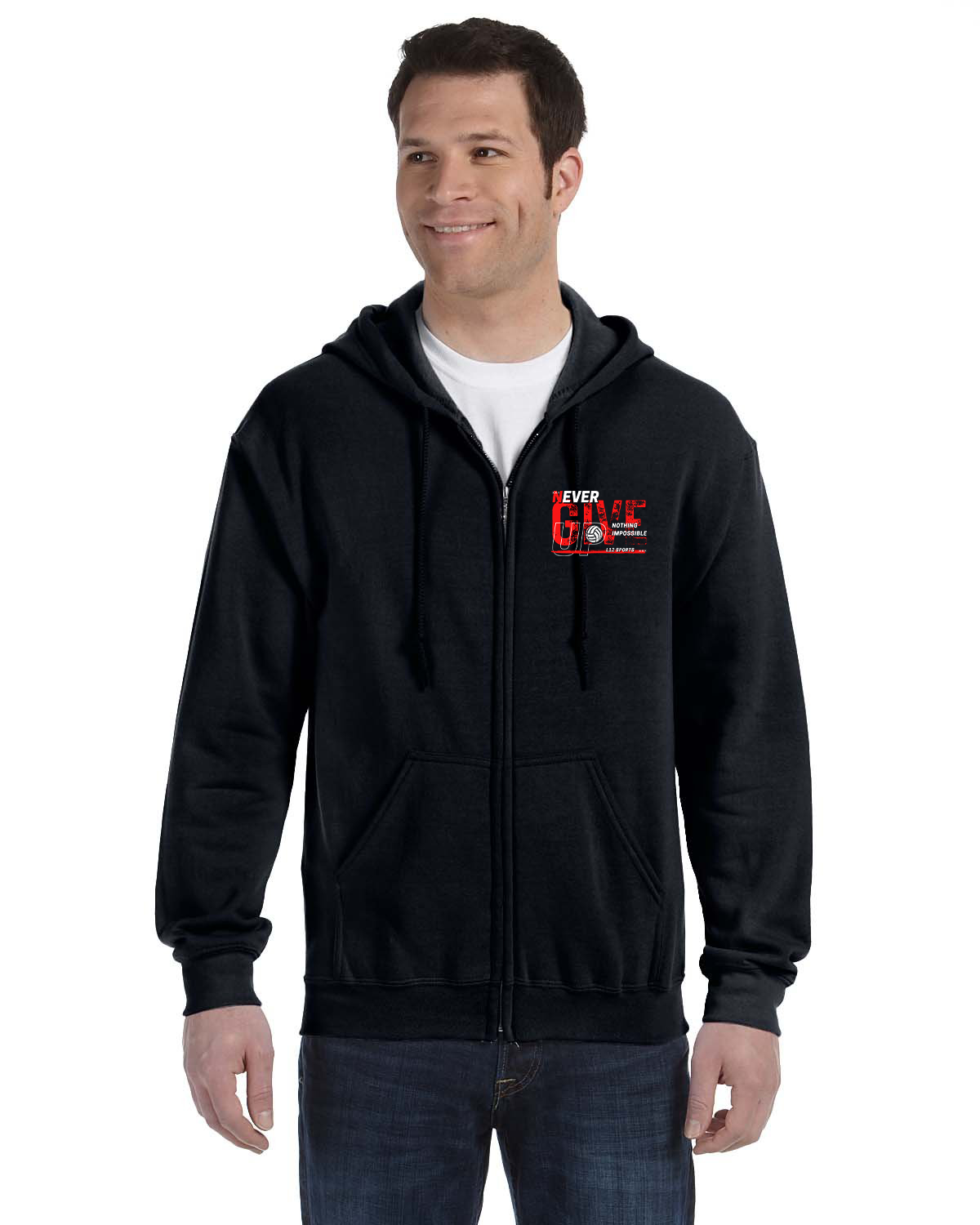 Full Zip Hoodie - L12 Sports Clothing - Never Give Up Nothing Impossible