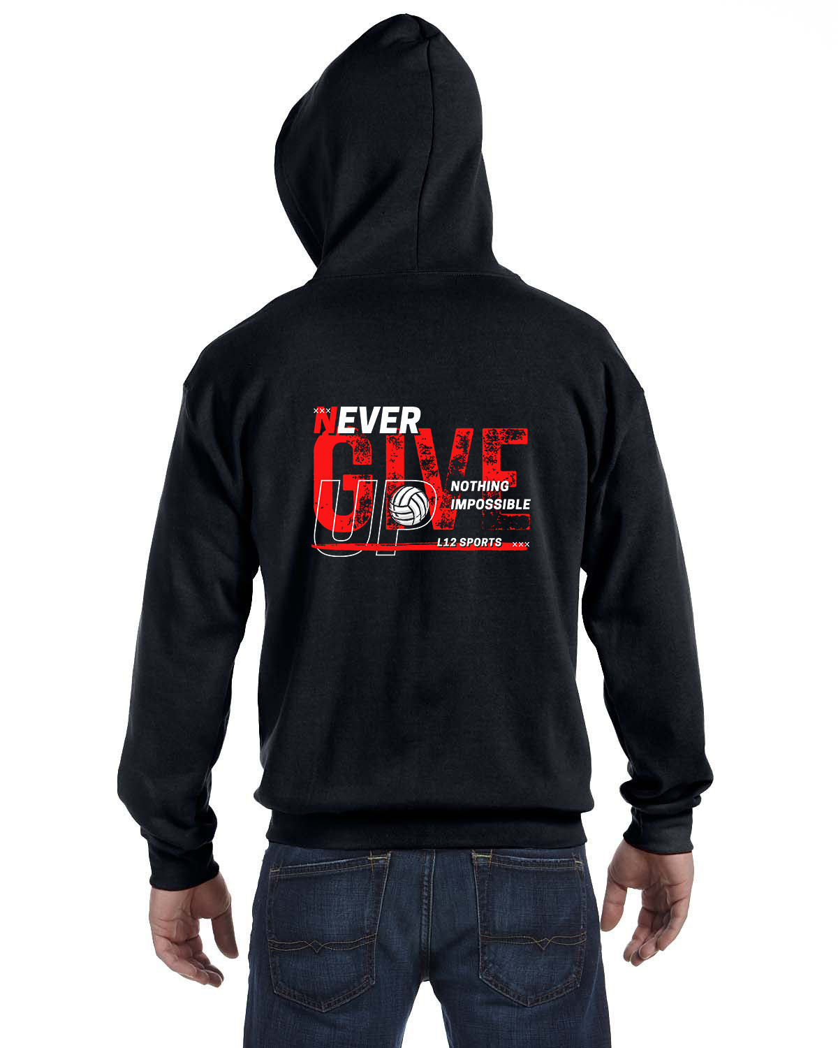 Full Zip Hoodie - L12 Sports Clothing - Never Give Up Nothing Impossible